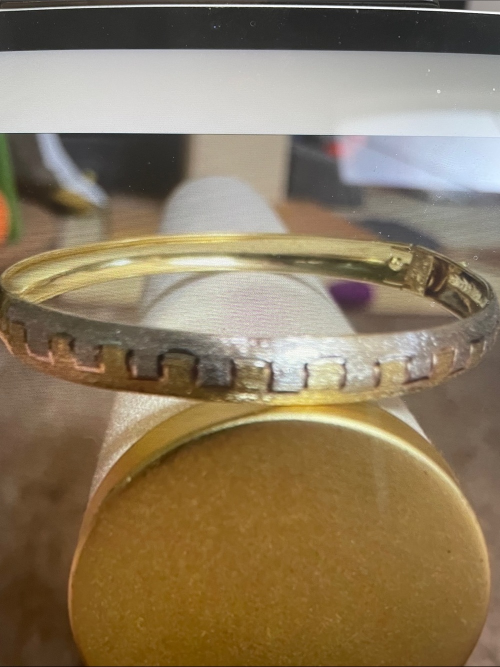Womens Greek Key Gold and Sterling Silver Bangle